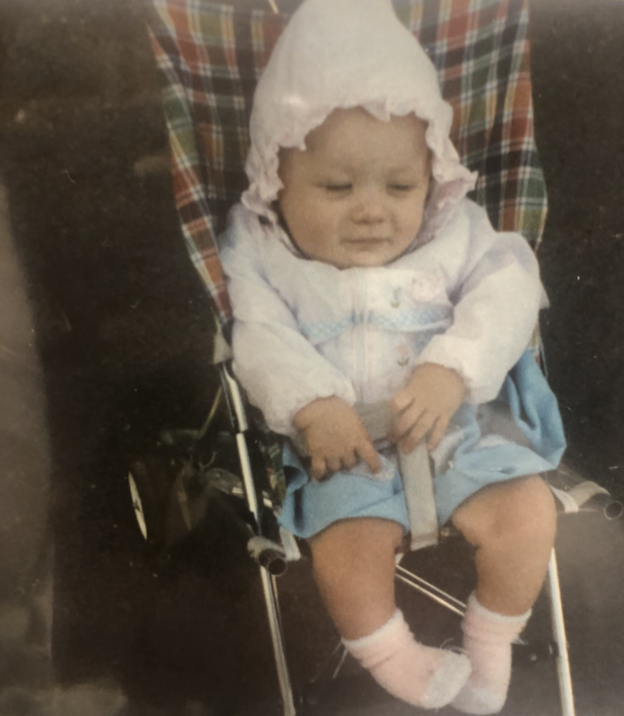 On Second Thought Founder, kim, as a baby. in a stroller